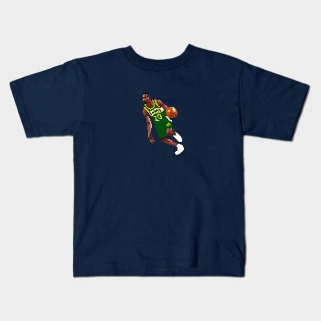 Gary Payton Pixel Dribble Kids T-Shirt by qiangdade